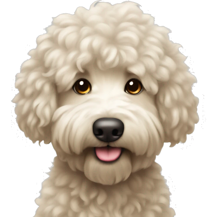 fluffy with slightly curly hair medium size bernadoodle with no brown emoji