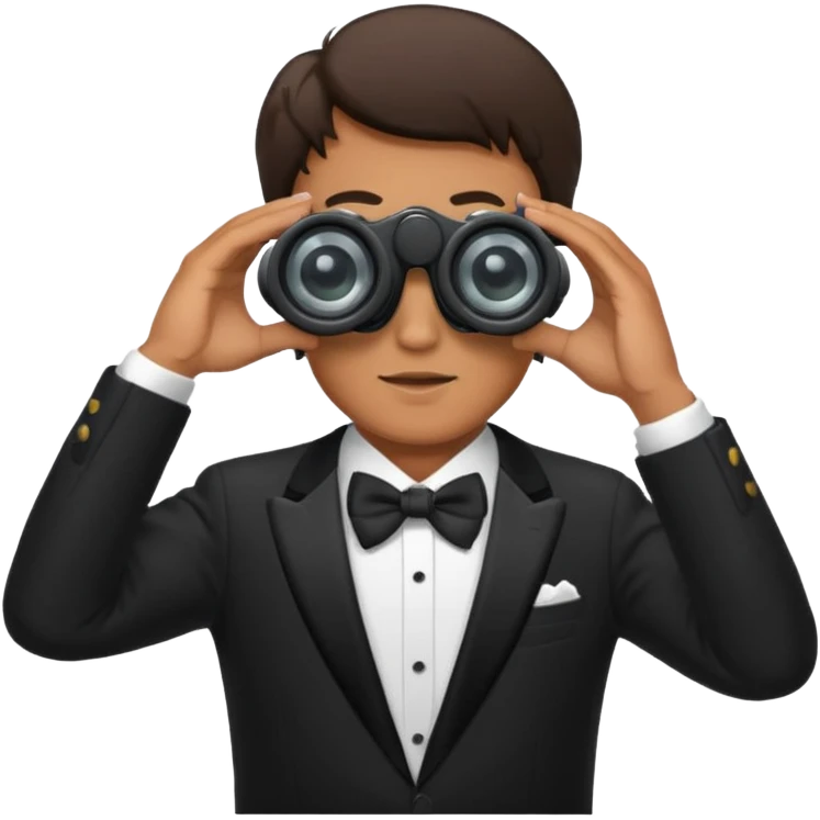 a man in a tuxedo looks through binoculars emoji