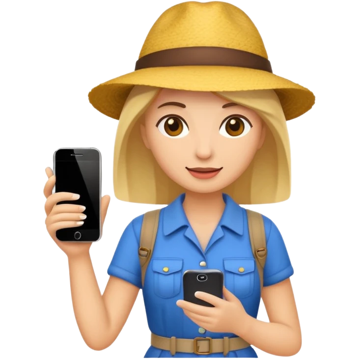 tourist woman holding phone emoji