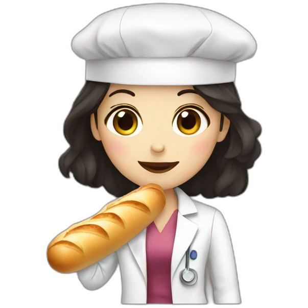 dark hair doctor girl eating french baguette emoji