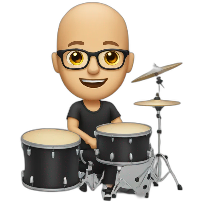 Bald Guy wearing glasses and playing drums emoji
