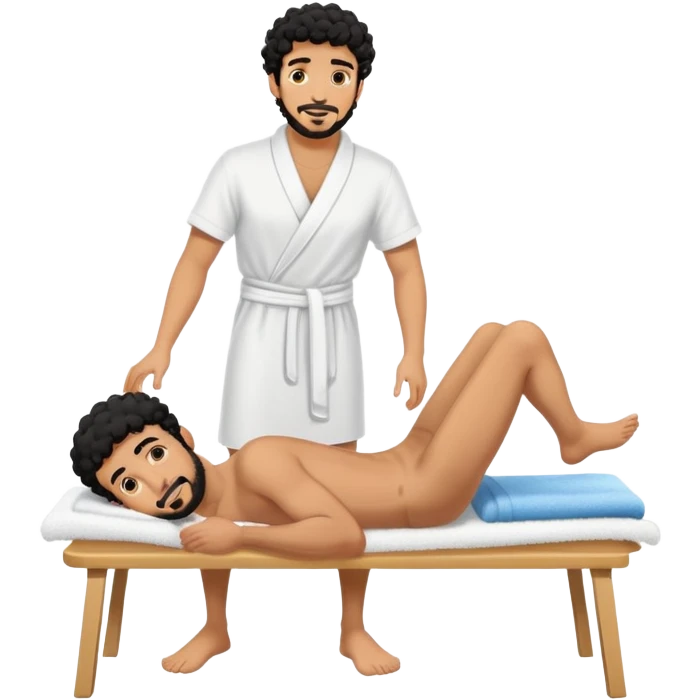 Sehr Gebräunter Manm nur mit handtuch um den unterkörper (araber mit schwarzen locken und ziegenbart) bekommt fußmassage von einem anderen mann emoji