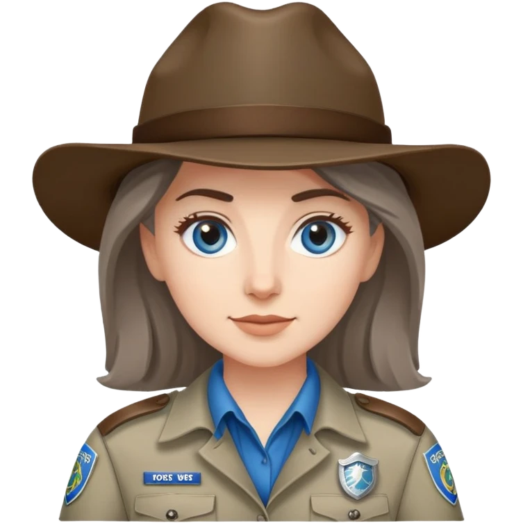 white woman park ranger with brown and gray hair and blue eyes emoji