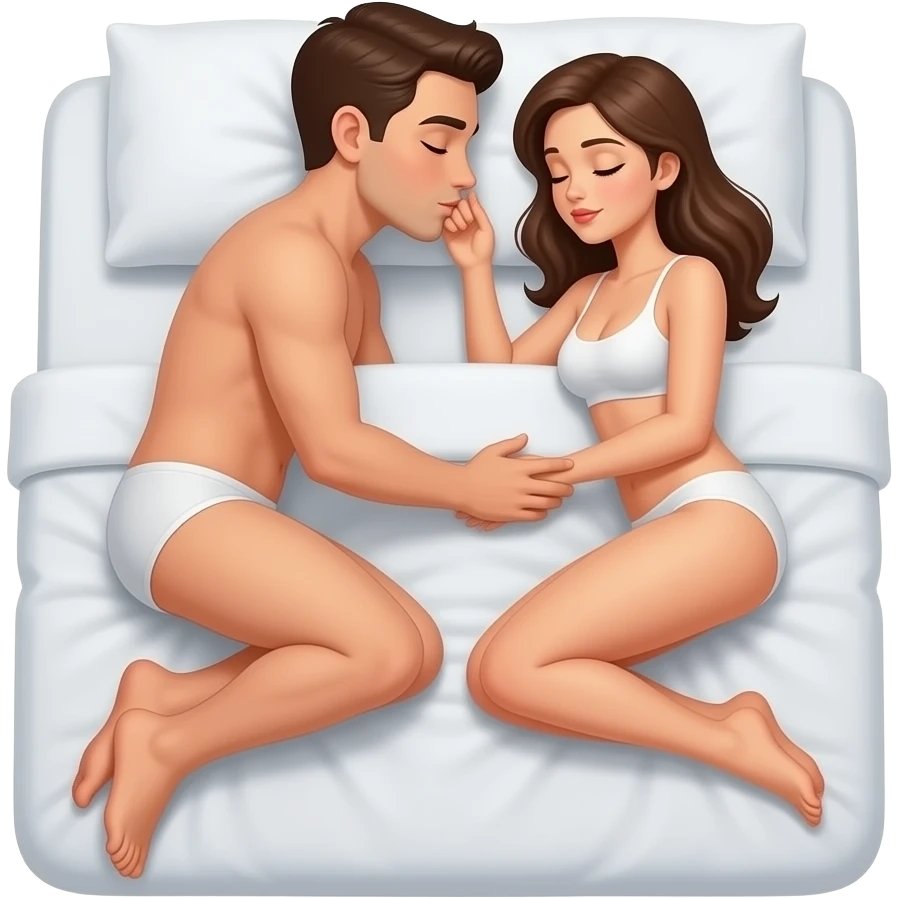 Naked man kisses between legsfully naked woman in bed emoji