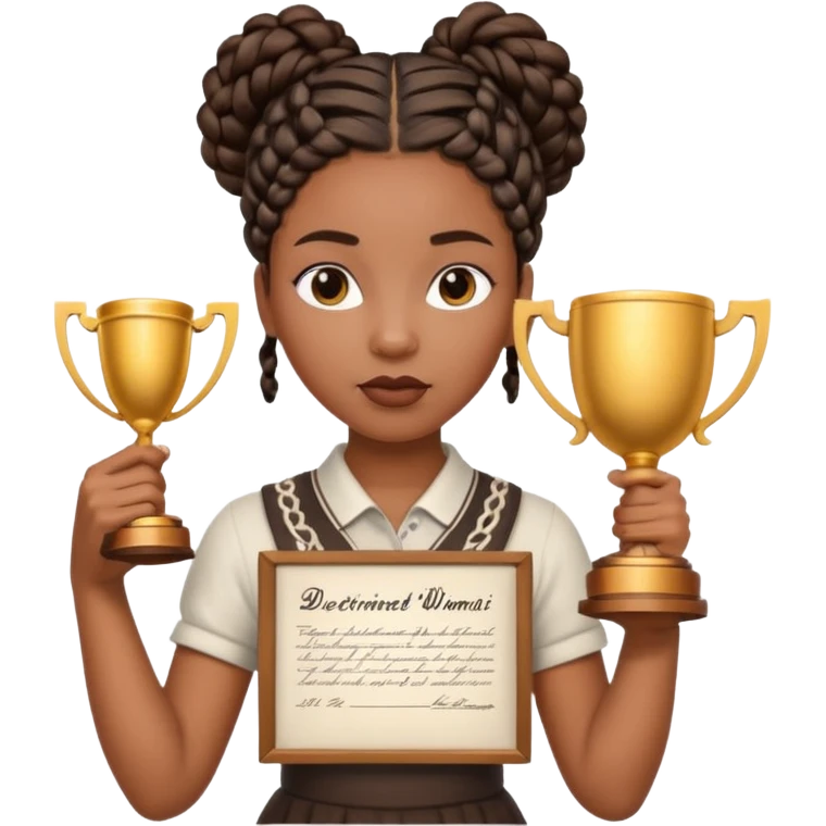 generate an emoji for this phrase, Start strong to earn trust and be noticed. End strong to be remembered. make it a black woman in braids updo looking determined with a white script in hand and a trophy emoji