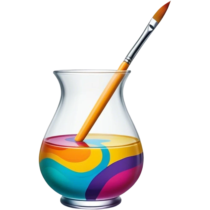 Glass painting icon, hand-painted colorful patterns on a glass surface, visible fine paintbrush and glass object like a vase or decorative plate, bright vibrant colors, no finished artwork, just the painting process, minimalistic style, clean lines, transparent background. emoji