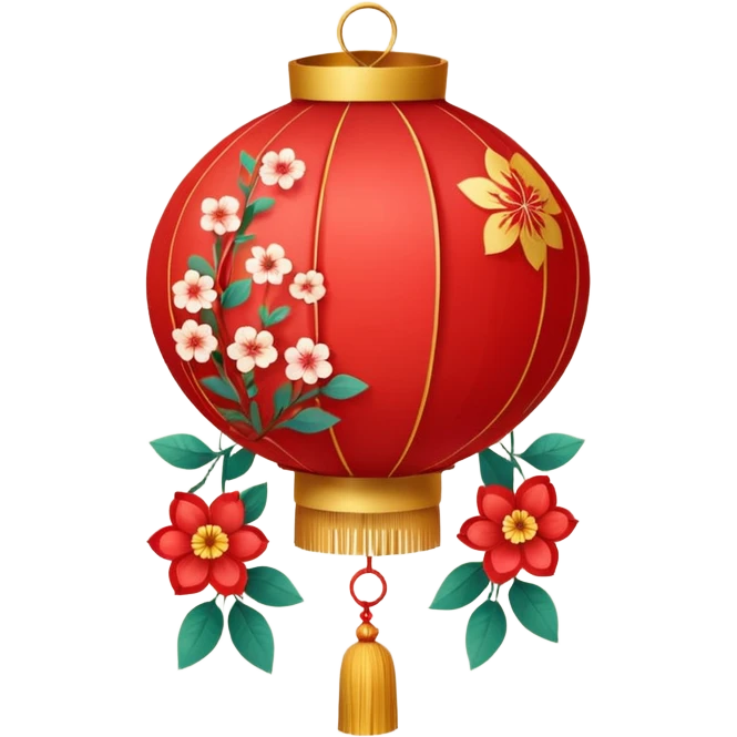 kawaii cute chinese red lantern with floral decoratons emoji