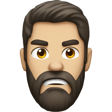 very angry male head with a beard and short scruffy dark brown hair  emoji