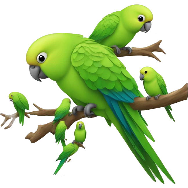 5 green parakeets sitting in a tree emoji