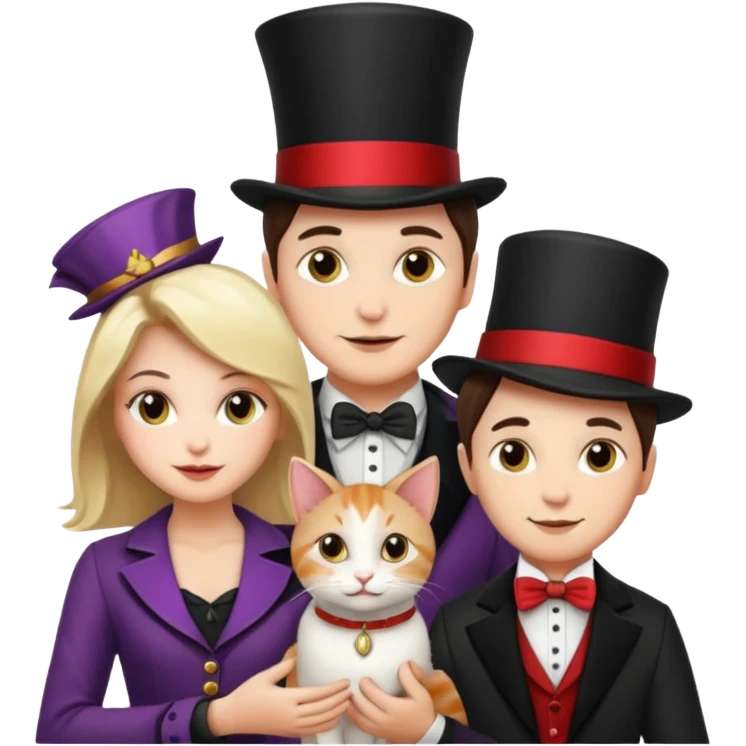magician couple and their pet cat emoji