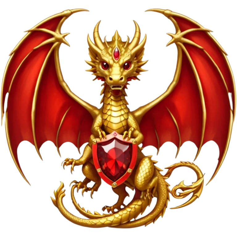 Golden Dragon with wings crest/brosch in a circle with red gems emoji