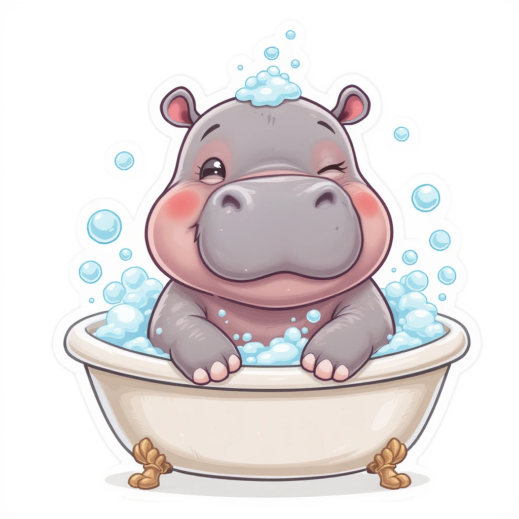 happy hippo with bubbles in bathtub emoji