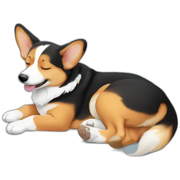 black and tan corgi sleeping with one leg visible emoji