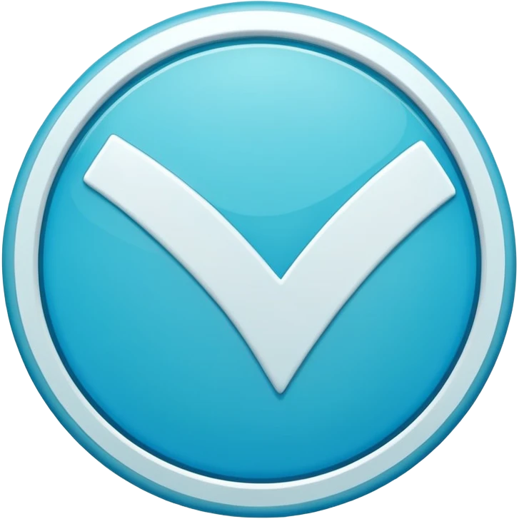 Modern emoji-style  verified icon: cyan-blue circular badge, bold white checkmark, smooth gradient, soft glossy highlights, subtle shine, thick white border, minimalist flat + semi-3D style, smooth edges, high contrast, transparent PNG, high quality, sharp. emoji