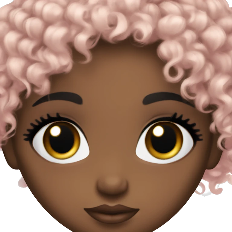 brown doll eyes, black short curly hair, feminine, pink, black girl angelic beauty emoji