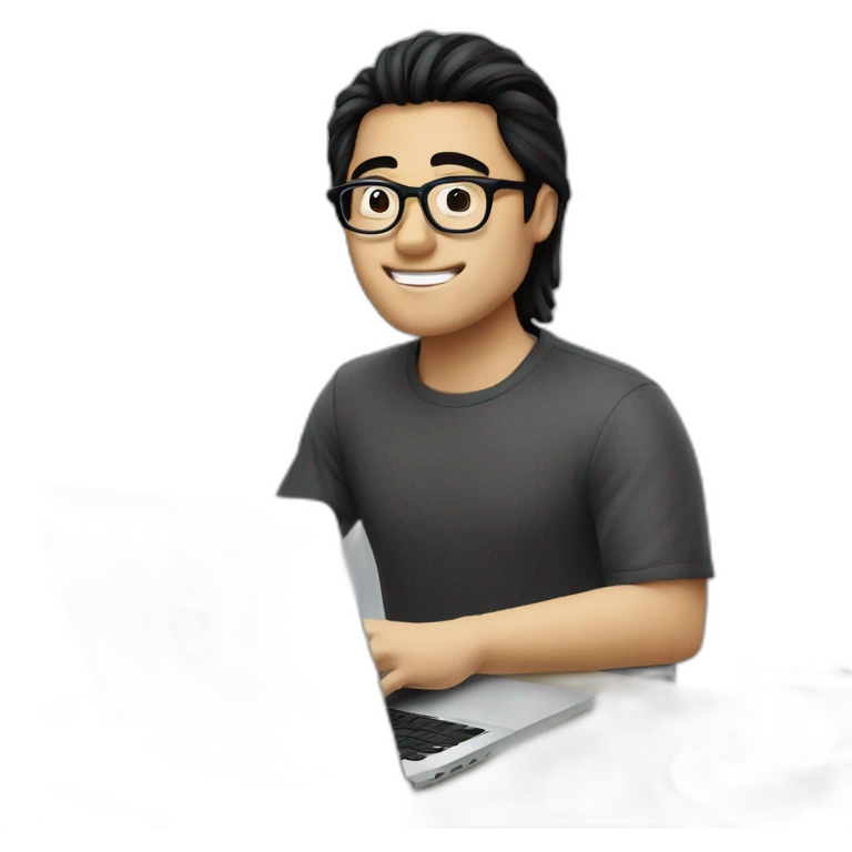 an SEO/tech guy with specs working on macbook, black hair, asian - white emoji