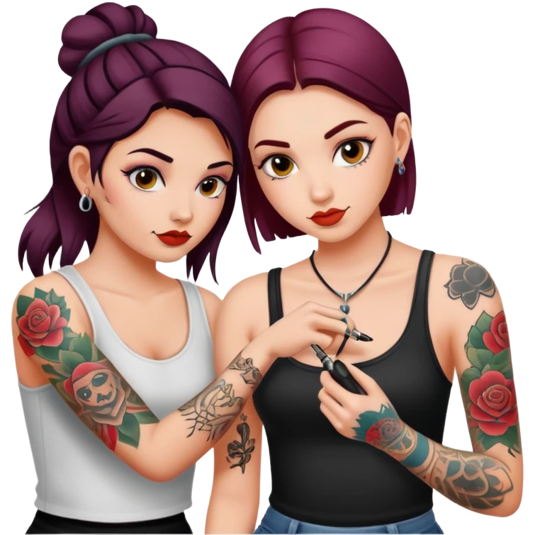 one girl tattooing another girl  emoji