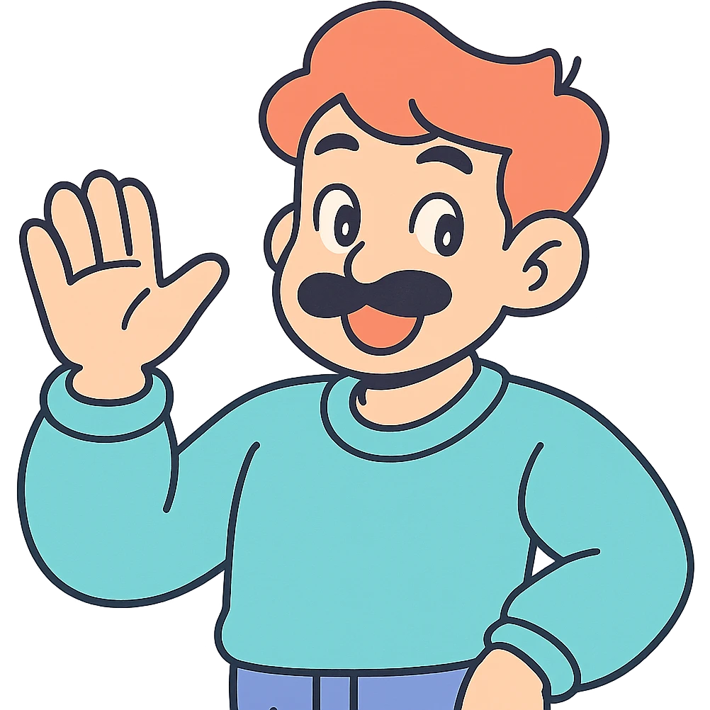 asian man with black mustache and red hair, 90's anime style, pastel toon style emoji