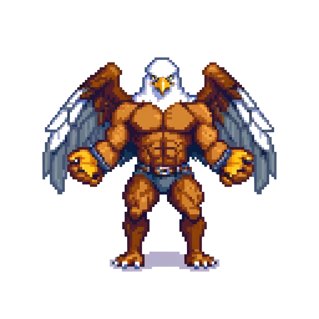 A big muscular eagle with big human hands and arms emoji