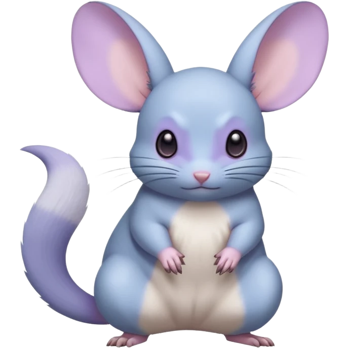 Light-pastel-blue rodent-chinchilla-Minccino-Pokémon-Fakémon-fusion-hybrid-Pokémon-animal-creature, full body with purple-violet-pinkish round cheek markings  emoji