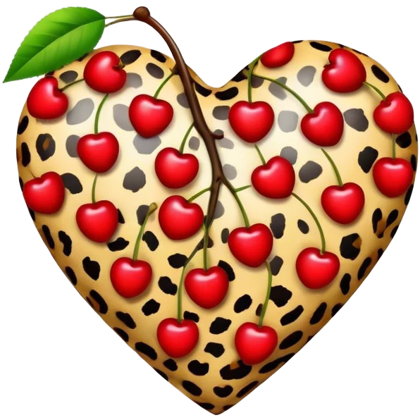 leopard print heart with cherry emoji