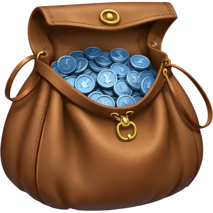 blue coins inside an opened brown money bag  emoji