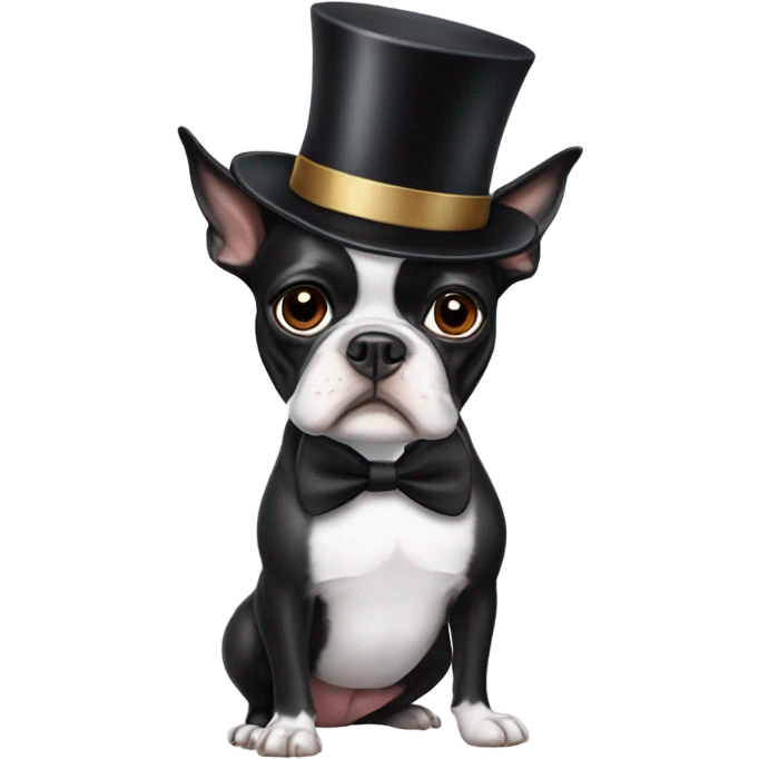 Boston terrier wearing a top hat emoji