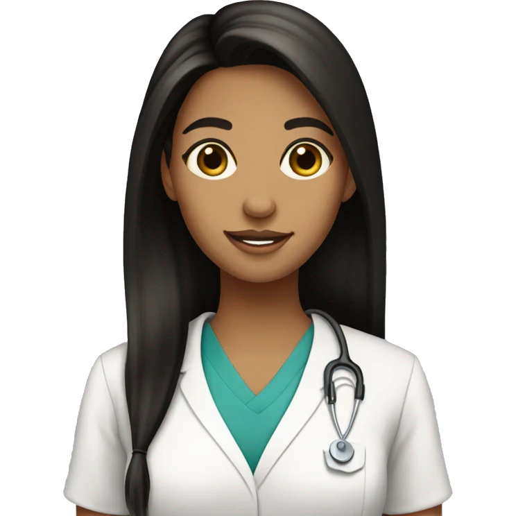 Dark straight hair, tan skin nursing student emoji