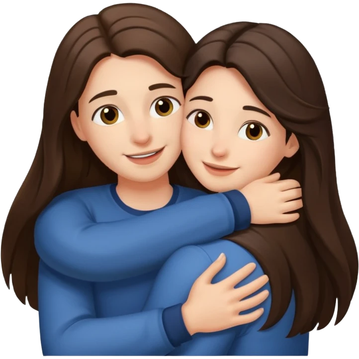 A happy boyfriend and girlfriend hug. She is brunette sexy with long hair  emoji