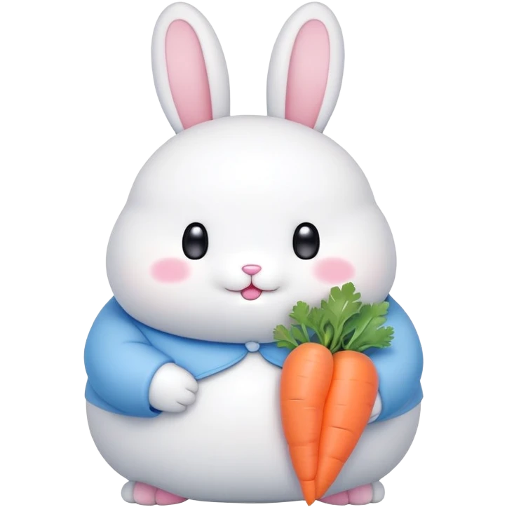 A fat bunny character in Sanrio style, large head with big round eyes, blushing cheeks, small mouth, minimal facial features, tiny spikes, pastel pink and blue colors, clean bold outlines, rounded shapes emoji