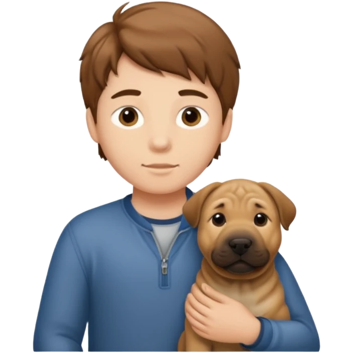 Sharpei dog and with brown hair boy emoji