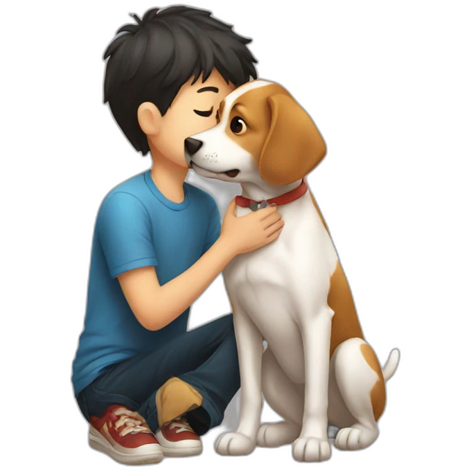 A boy kissing a dog emoji