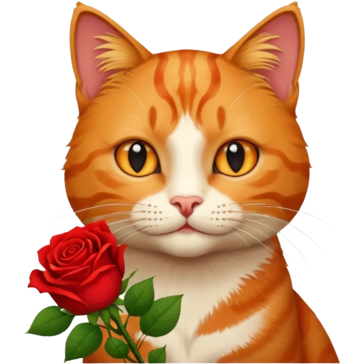 Male cat holding red flowers emoji