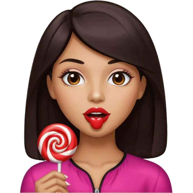 A lollipop in his mouth with Long nails and has glossy lips emoji