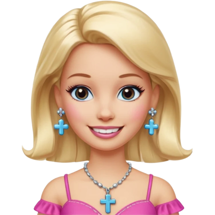 Barbie emoji with earrings and nose piercings and a cross necklace  emoji