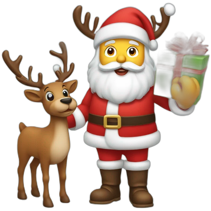 santa claus with gifts and reindeer emoji