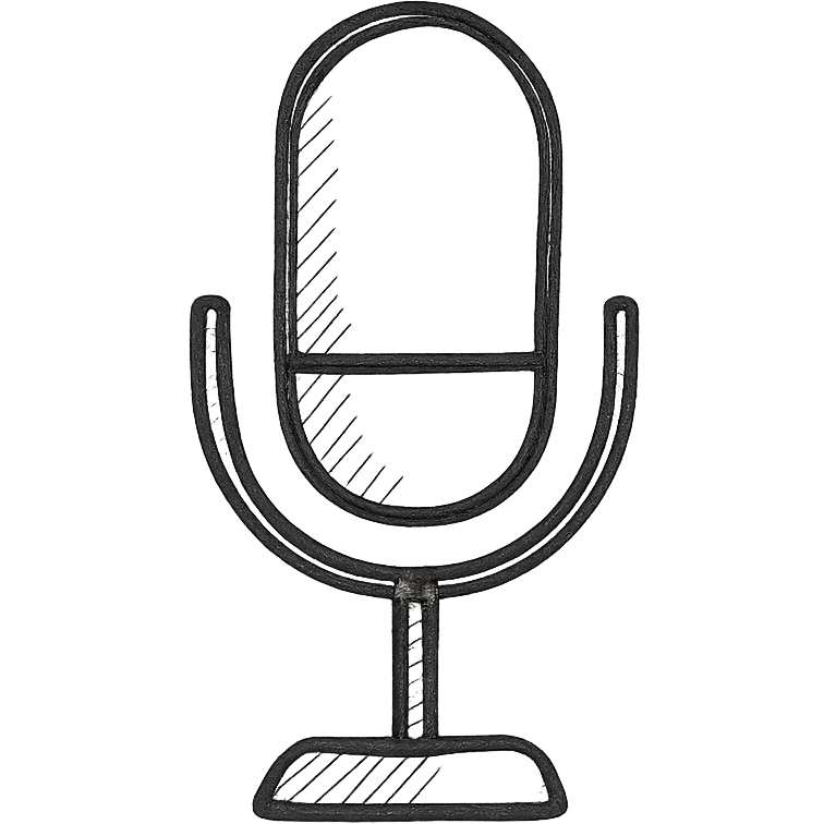 Microphone for sound recording icon, hand drawn, black outlines, no fill, simple and clean, side view emoji