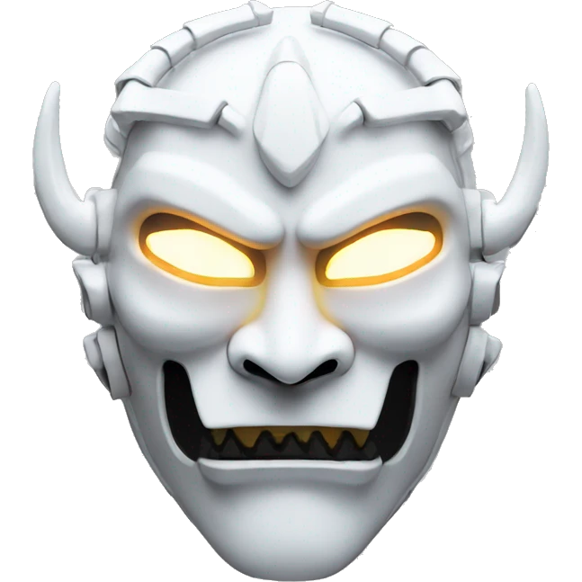White oni mask with a cyberpunk white led twist emoji