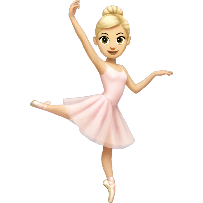 A blonde ballerina with her hair in a low bun, in a pale pink leotard and skirt on pointe shoes dress emoji