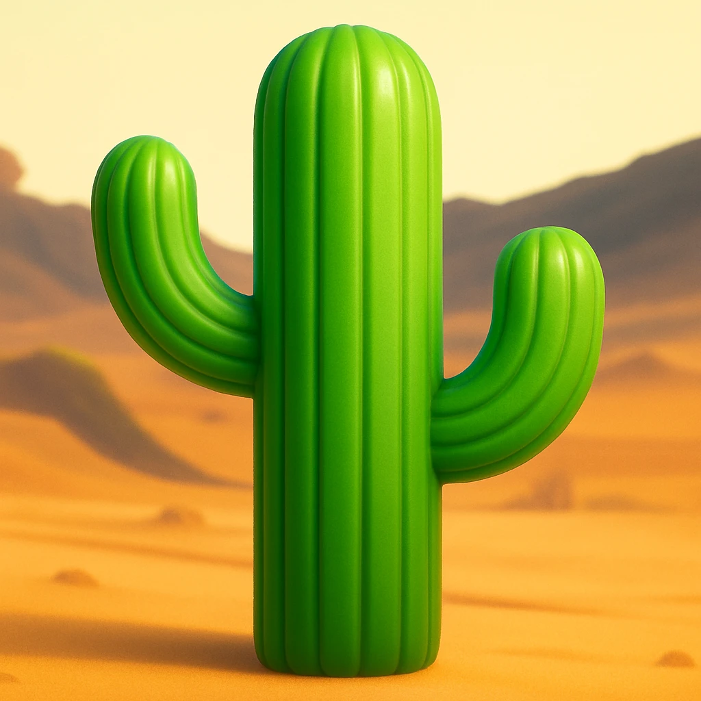 Make the cactus emoji wider than the previous version. Keep everything else the same: iOS emoji style, 3D, shiny, smooth gradients, soft shadows, realistic cactus shape, classic emoji look. Add a subtle highlight to the cactus. emoji