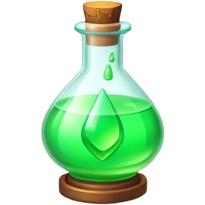 Clash of Clans aesthetic: Cinematic Playful Pixel 3D green health Potion Emoji, rendered in a 3D vector-style similar to standard emojis with minimal shading and bold, simplified shapes. A compact, distinct form with signature details, softly glowing with a pixelated adventure charm. Simplified yet unmistakably iconic, highly detailed and consistent, glowing with a soft radiance and high shine. Stylized with a touch of classic pixel-art charm and a soft glowing outline, capturing the essence of a beloved gaming relic with a friendly, playful manner! emoji
