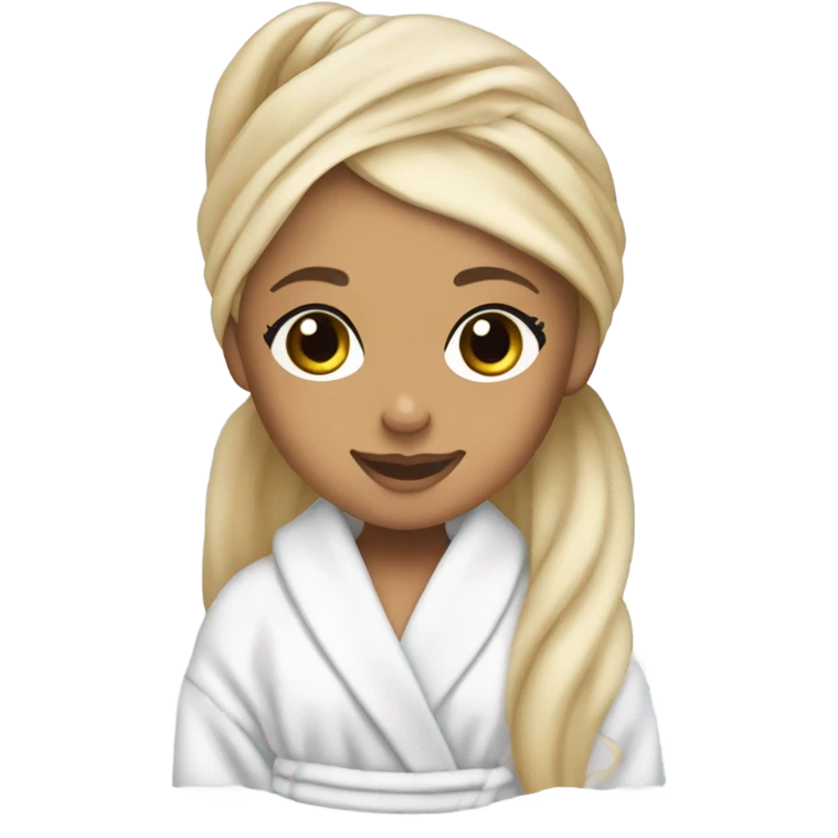 blonde ariana grande in bath robe with hair towel emoji