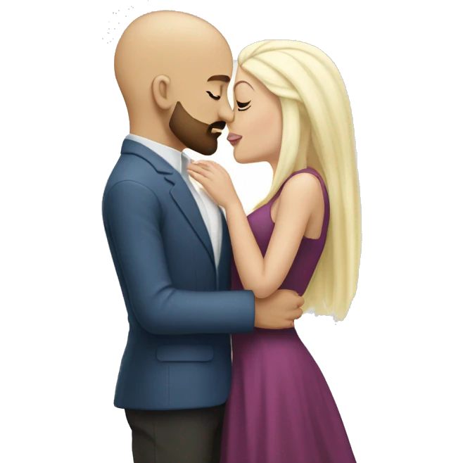 Light skinned male, bald with beard and mustache kissing a white female with long straight platinum blonde hair  emoji