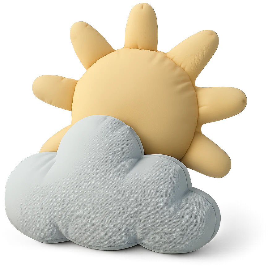 partly cloudy weather with soft sun and fluffy cushion cloud together, cushion style emoji