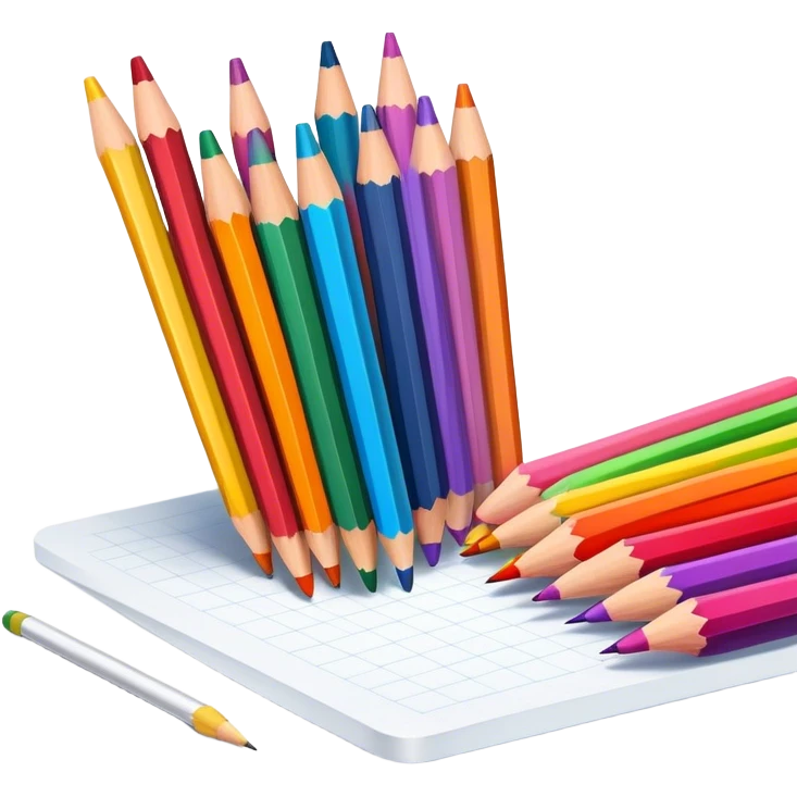 Cinematic Realistic image of a set of finely sharpened colouring pencils arranged neatly on crisp paper, rendered with vibrant hues and detailed pencil textures, illuminated by soft, creative lighting that captures the spirit of artistic expression emoji