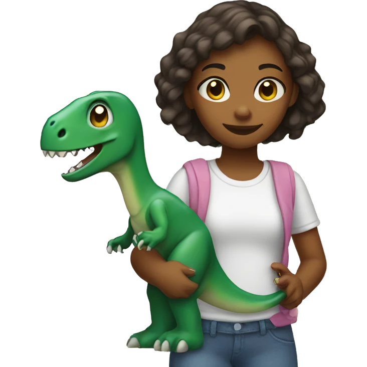 Girl holding a dinosaur emoji