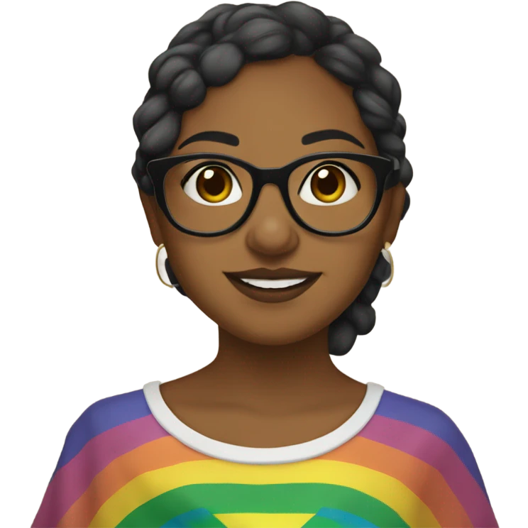 Brown girl with glasses and septum with the lgtb flag emoji