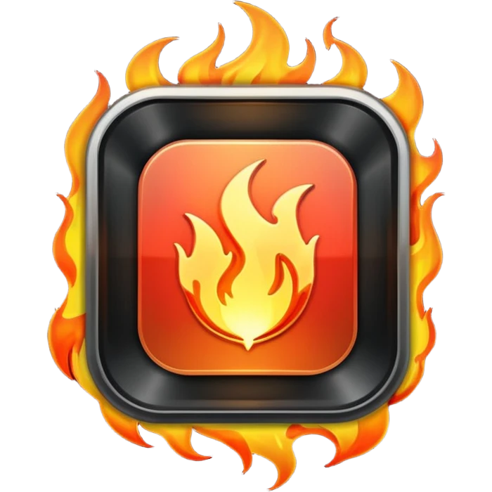 video play button with flames emoji