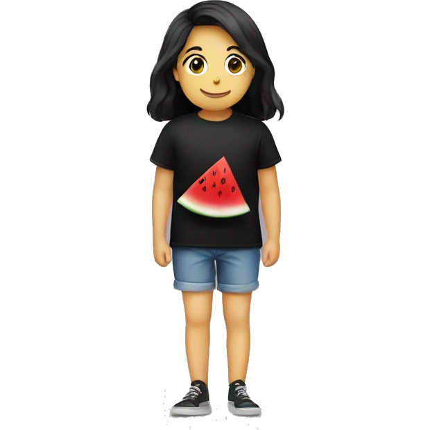 Black Tshirt with an small image of one slice of watermelon in the centre of the Tshirt emoji