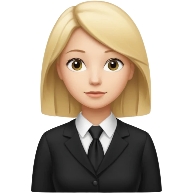 woman lawyer blanche et blonde avec des cheveux mi-long; elle est habillée avec une longue robe noire et une cravate blanche;  emoji